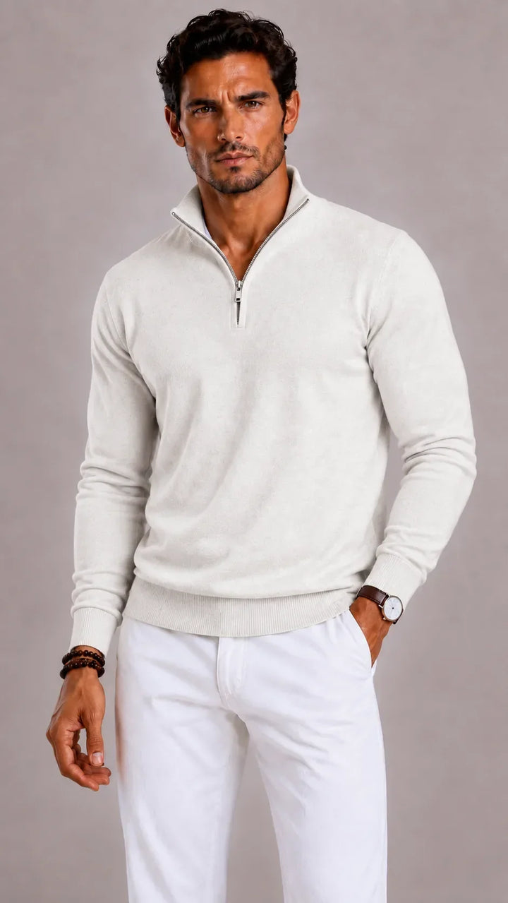 Pull Droit à Col Montant Zippé – Blanc
