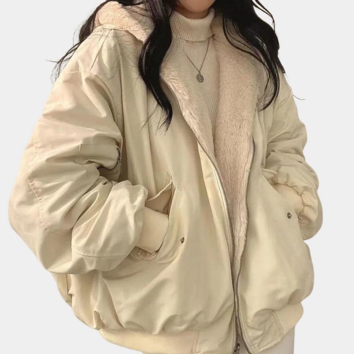Veste Ample à Col Douillet – Blanc