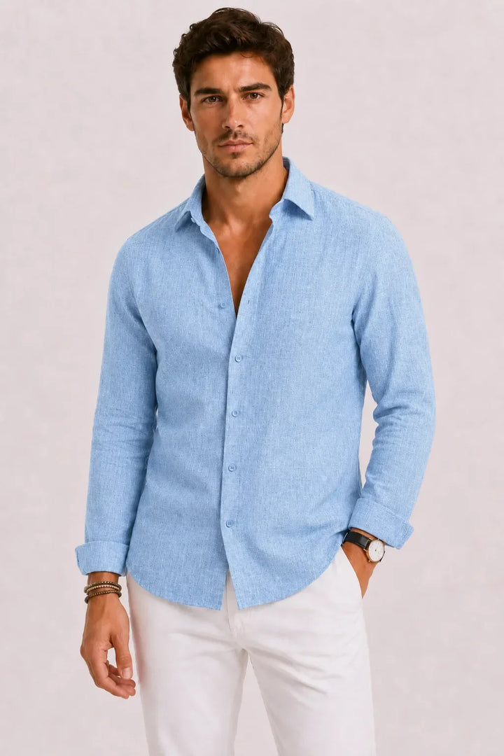 Chemise Homme à Col Ouvert – Bleu