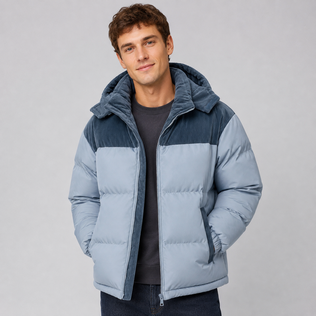 Veste Chaude à Empiècement Contrasté – Bleu Ciel