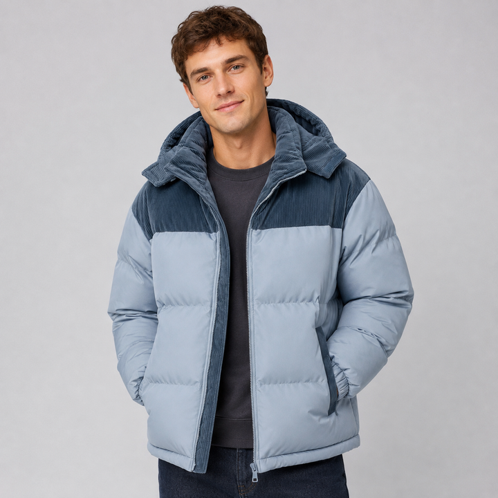 Veste Chaude à Empiècement Contrasté – Bleu Ciel