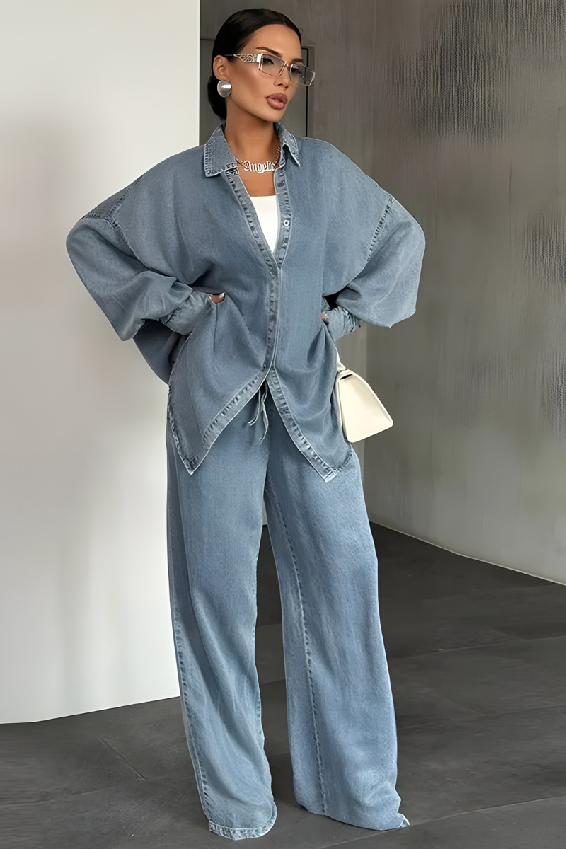 Ensemble Chemise et Pantalon Large – Bleu