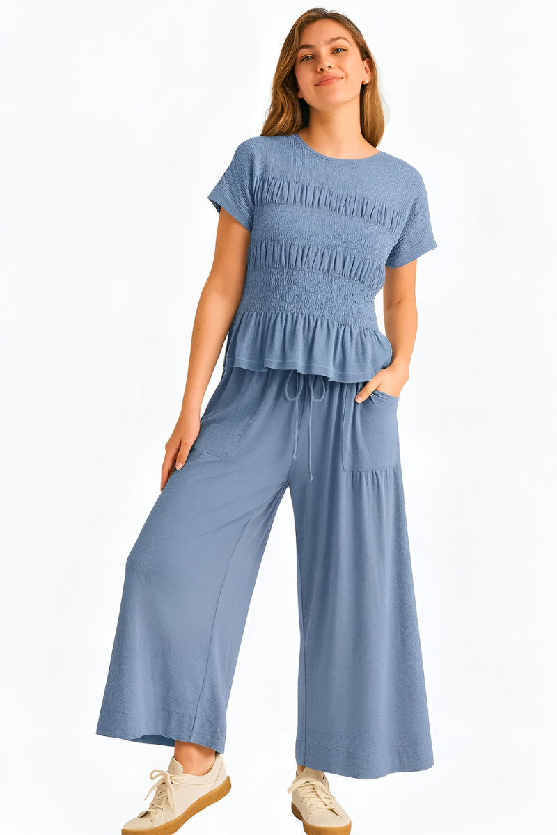 Ensemble Pantalon Large Décontracté – Bleu