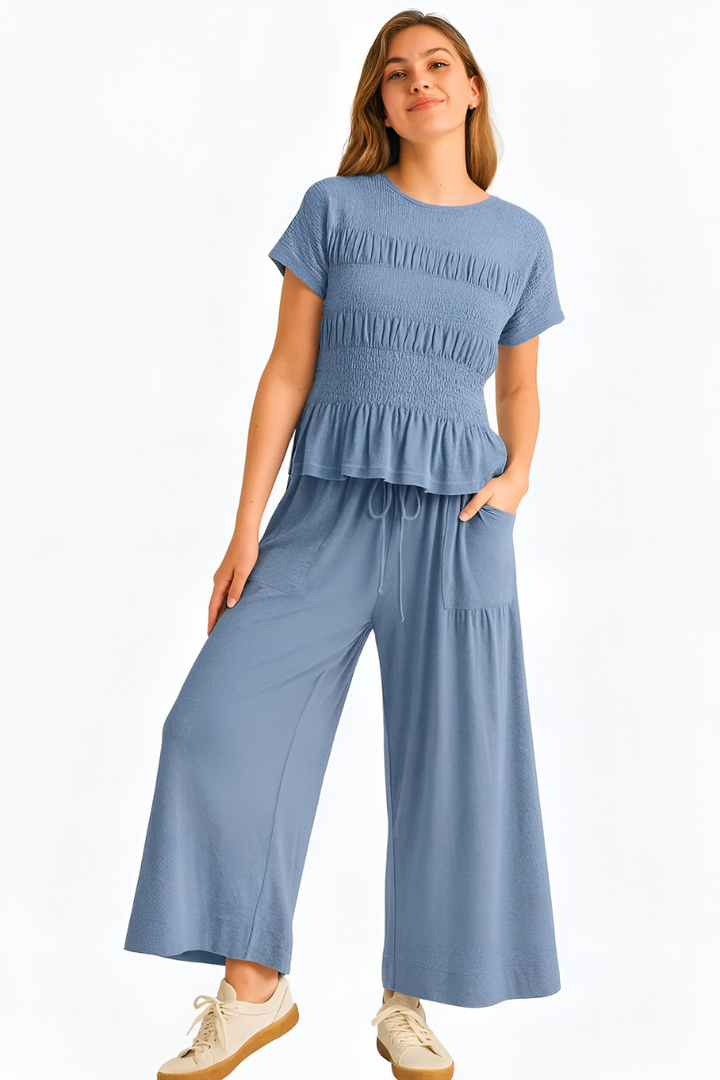 Ensemble Pantalon Large Décontracté – Bleu