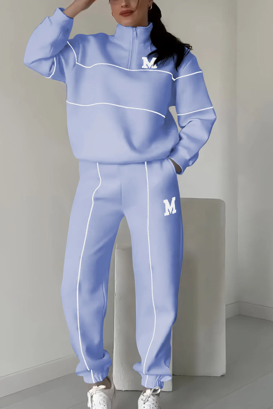 Ensemble Sportif Col Zippé – Bleu Clair