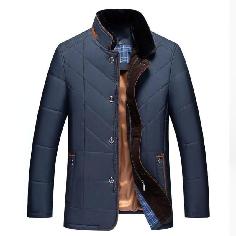 Manteau Matelassé à Col Droit – Bleu
