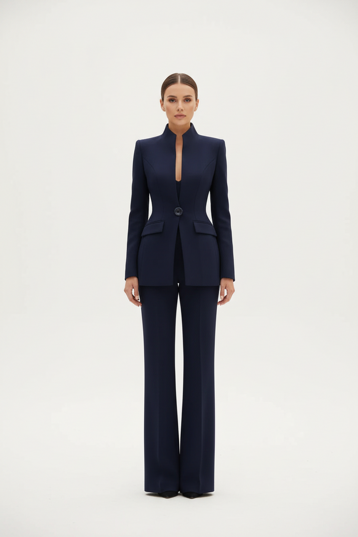 Ensemble Tailleur Col Montant – Bleu Marine