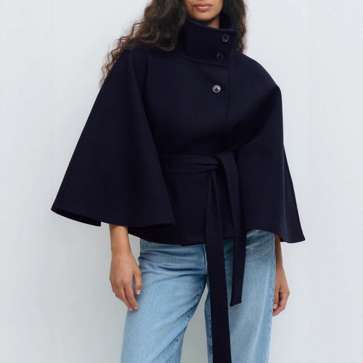 Manteau Court Ample et Ceinturé – Bleu Marine