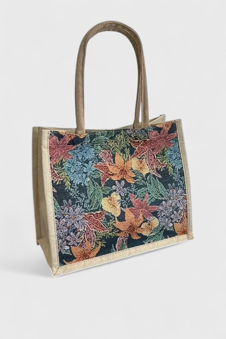 Sac Cabas à Imprimé Floral – Bleu Marine
