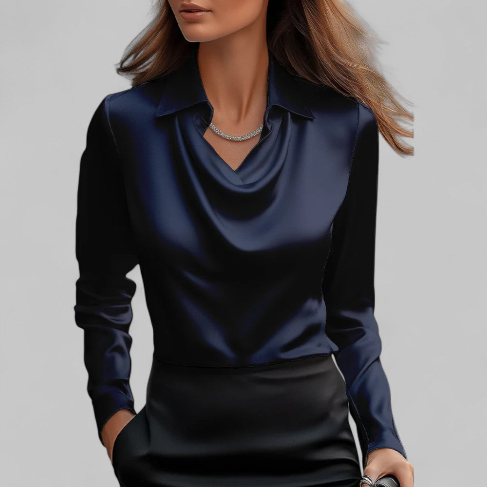 Top Élégant Col Bénitier – Bleu Marine
