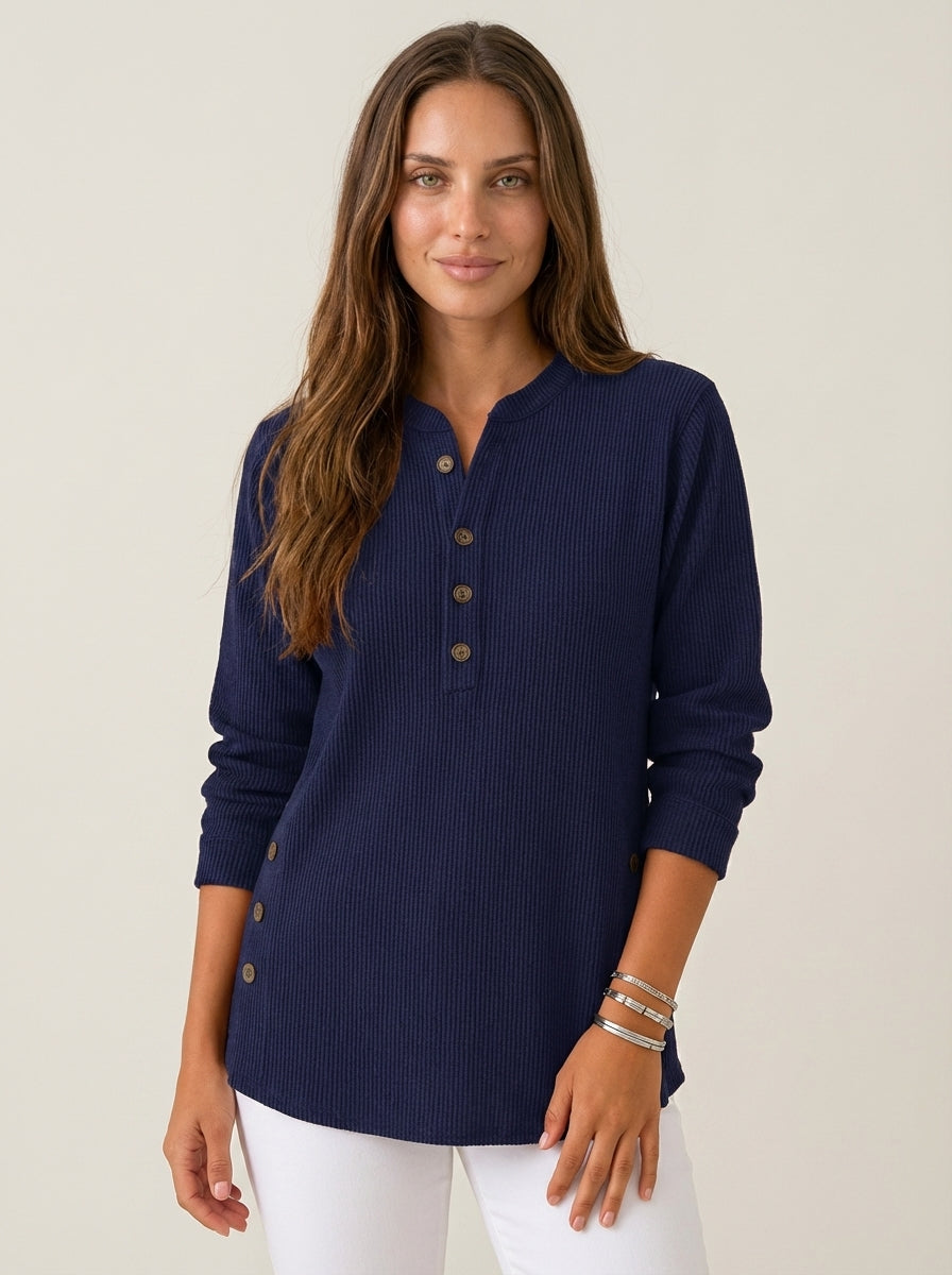 Sweat Élégant à Col Tunisien – Bleu Oscuro