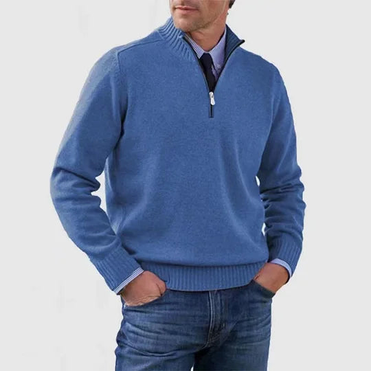 Pull Homme Classique Zippé – Bleu