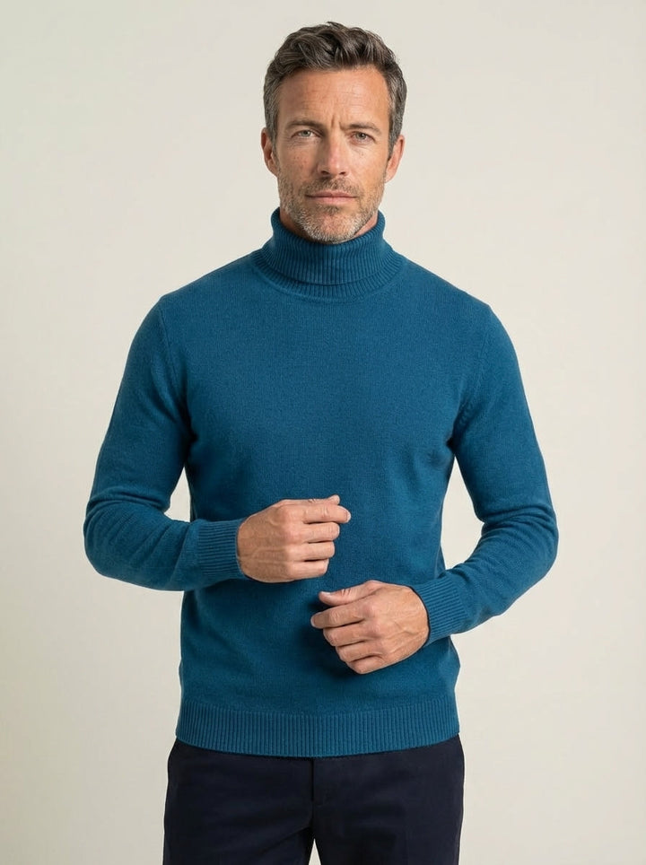 Pull Homme Côtelé à Col Roulé – Bleu