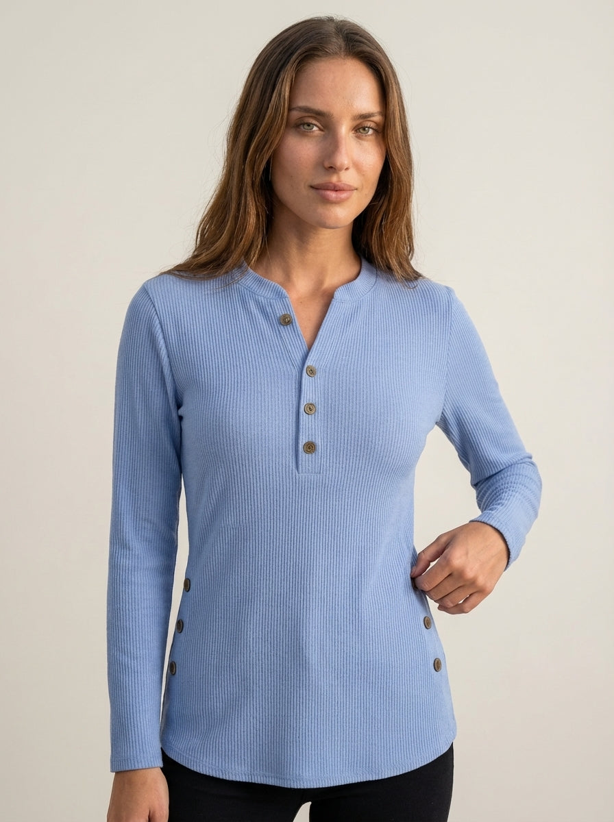 Sweat Élégant à Col Tunisien – Bleu