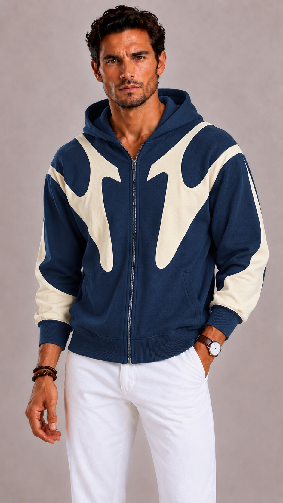 Sweat Zippé à Capuche Graphique – Bleu