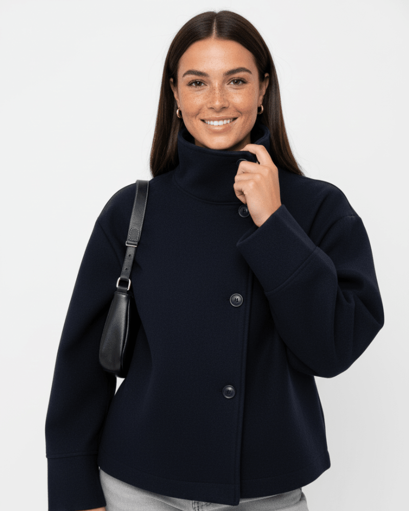Veste Structurée à Col Montant – Bleu