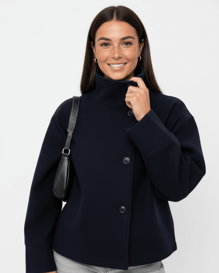 Veste Structurée à Col Montant – Bleu