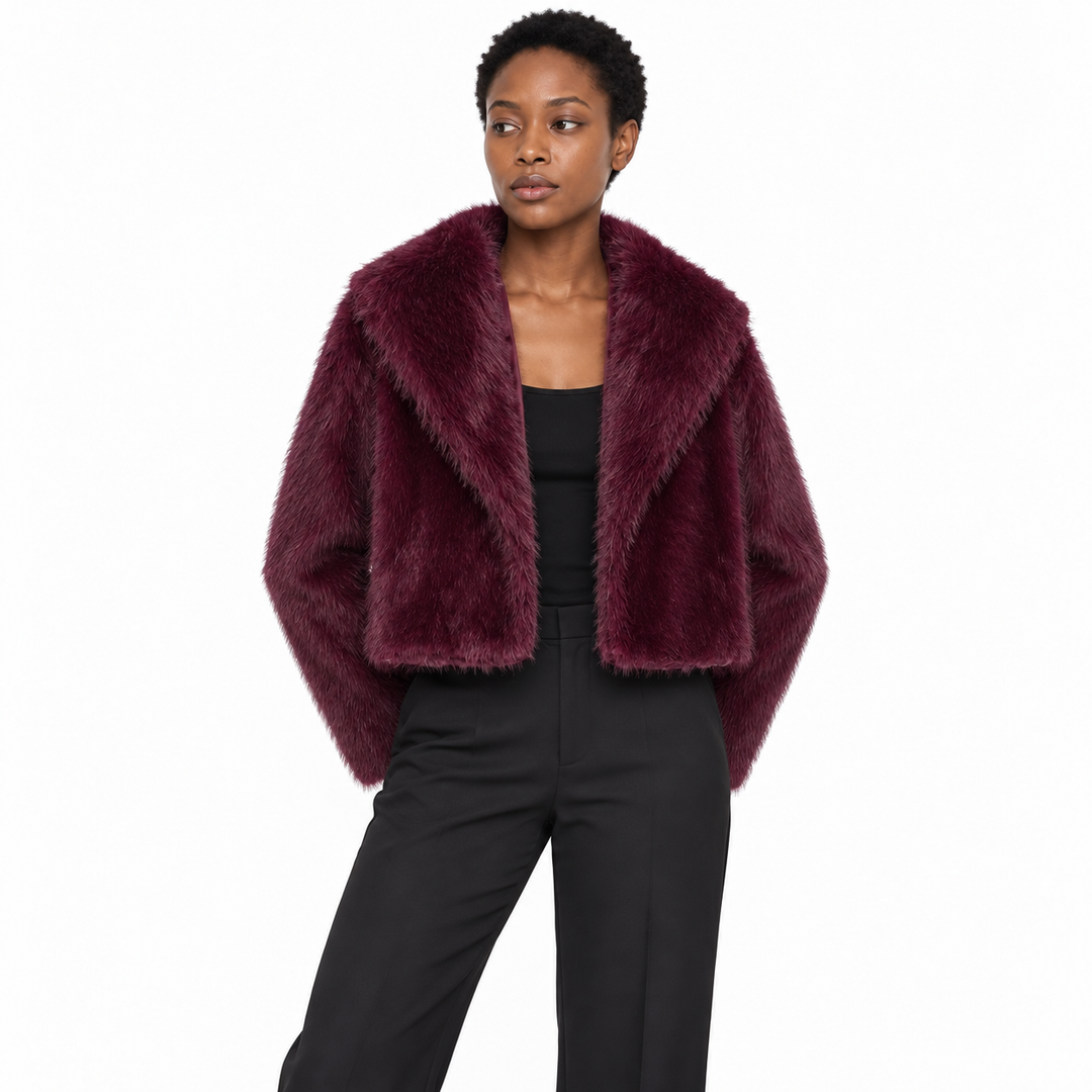 Veste Courte Glamour à Col Large – Bordeaux