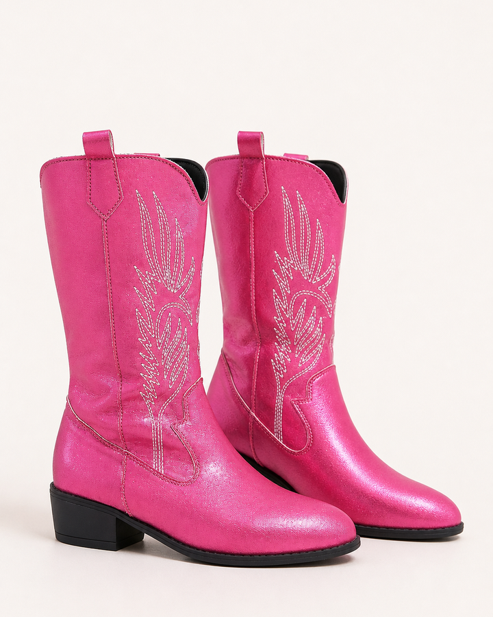 Bottes Hautes Style Western – Rouge Rosé