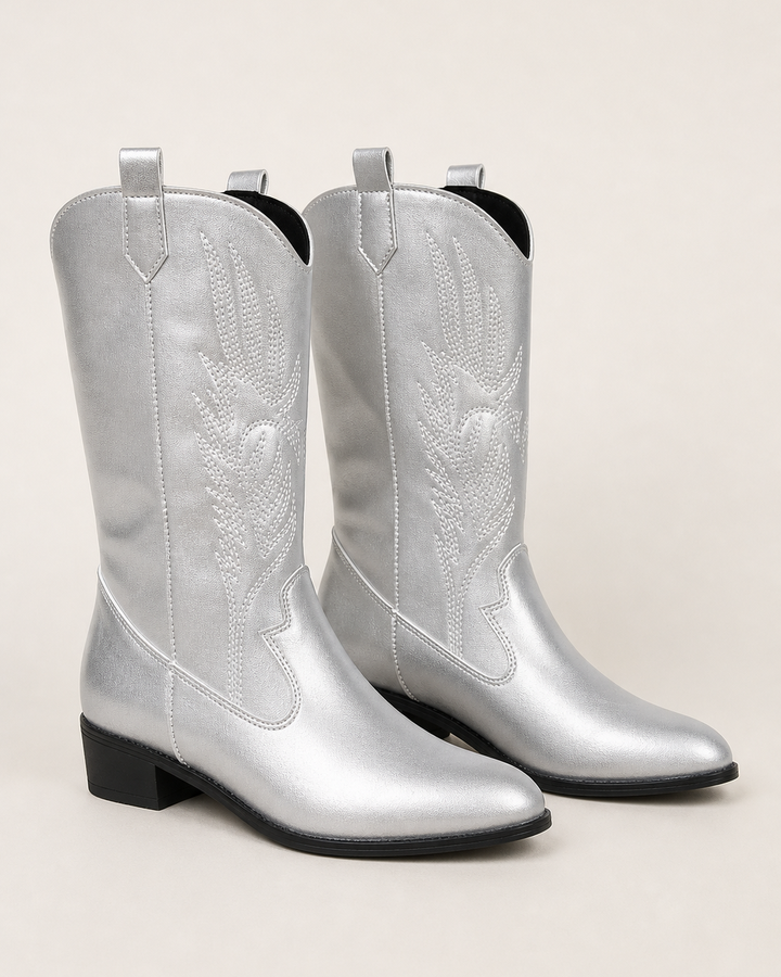 Bottes Hautes Style Western – Argenté
