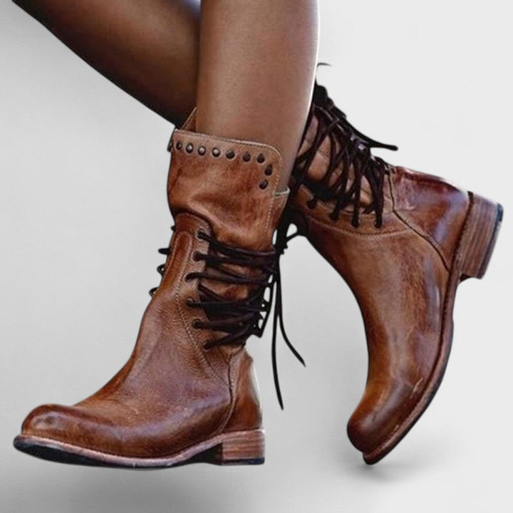 Bottes Mi-Mollet à Laçage Arrière – Marron