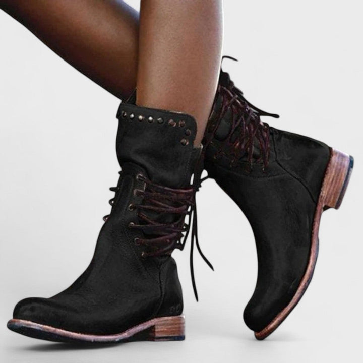 Bottes Mi-Mollet à Laçage Arrière – Noir