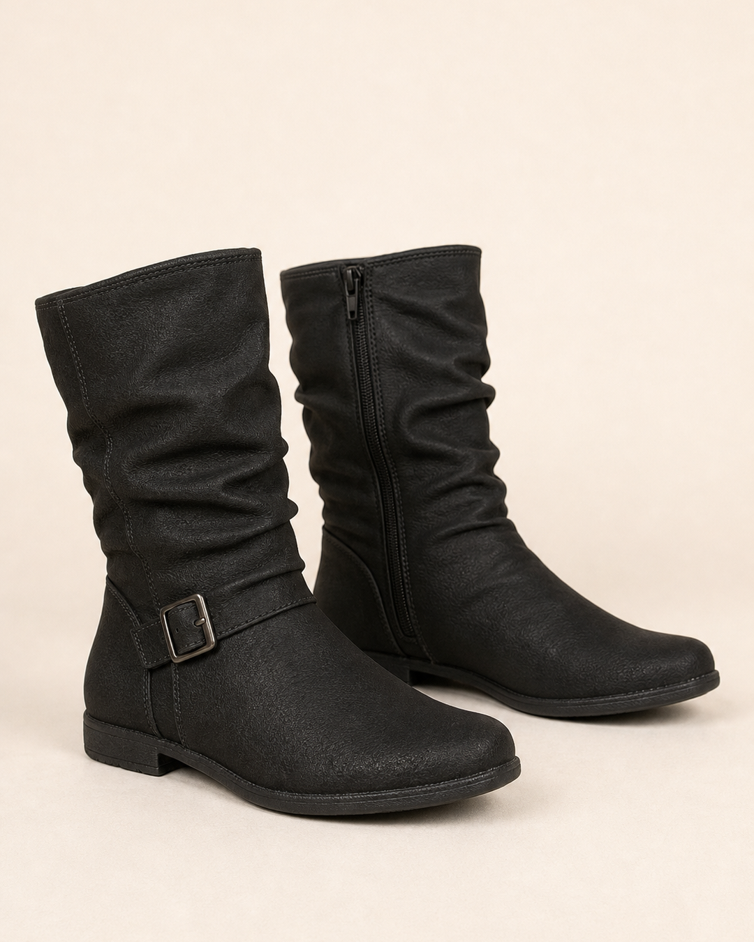 Bottes Mi-Mollet Plissées – Noir