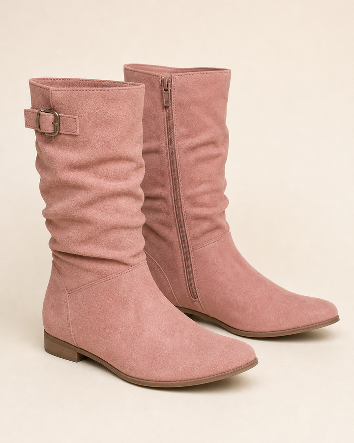 Bottes Mi-Mollet Plissées – Rose