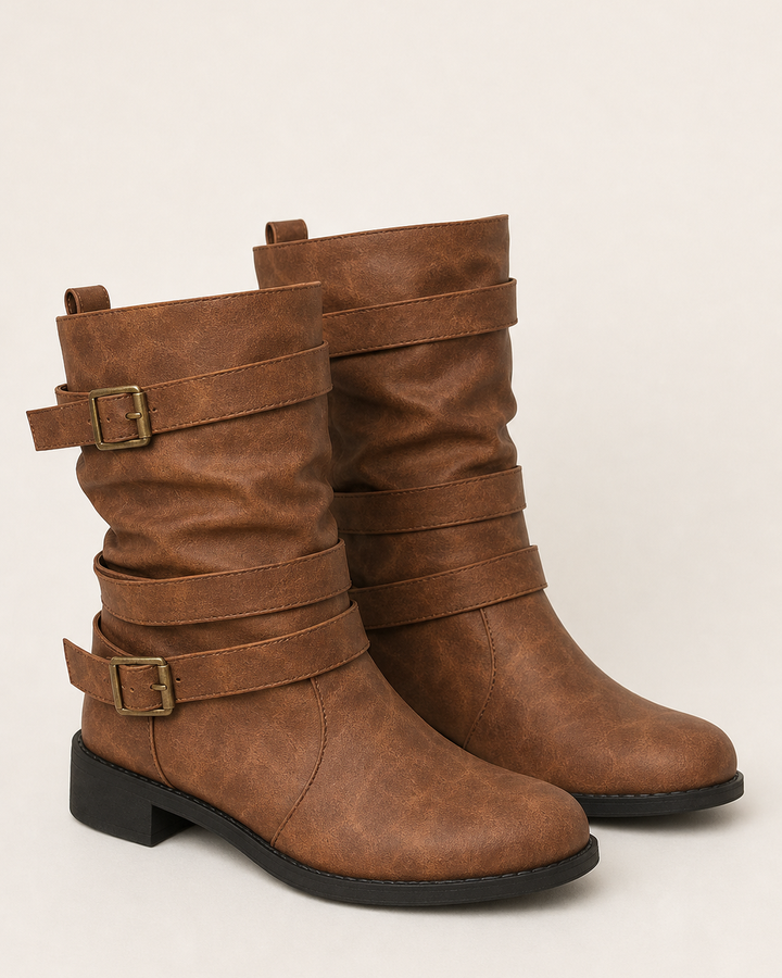 Bottes Plates à Brides Bouclées – Noir