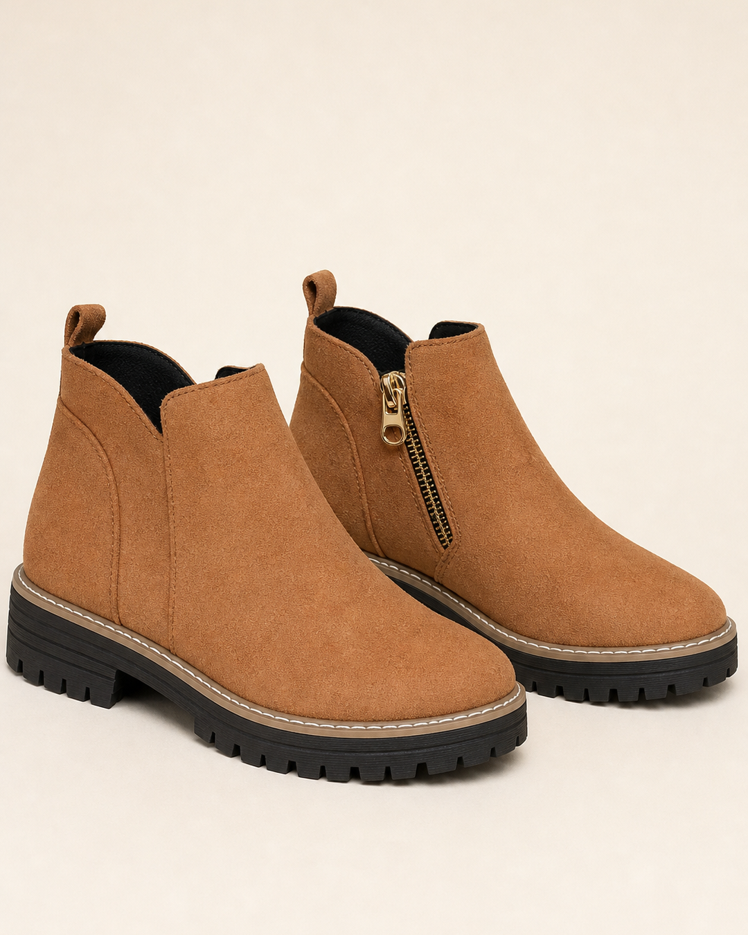 Bottines à Semelle Crantée et Zip – Marron