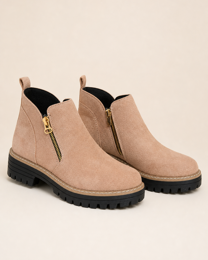 Bottines à Semelle Crantée et Zip – Rose