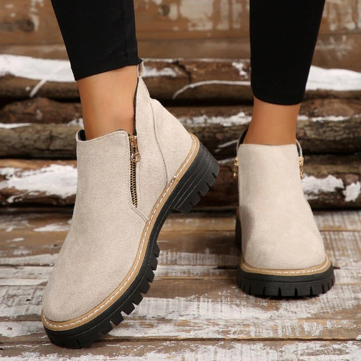 Bottines à Semelle Épaisse et Zip – Beige