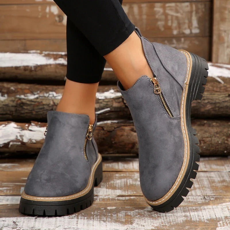 Bottines à Semelle Épaisse et Zip – Gris