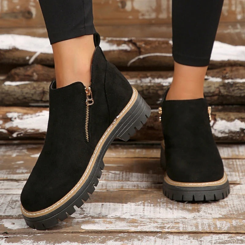 Bottines à Semelle Épaisse et Zip – Noir