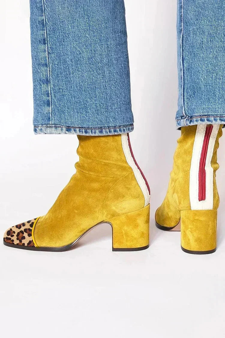 Bottines Ajustées à Bout Carré – Jaune