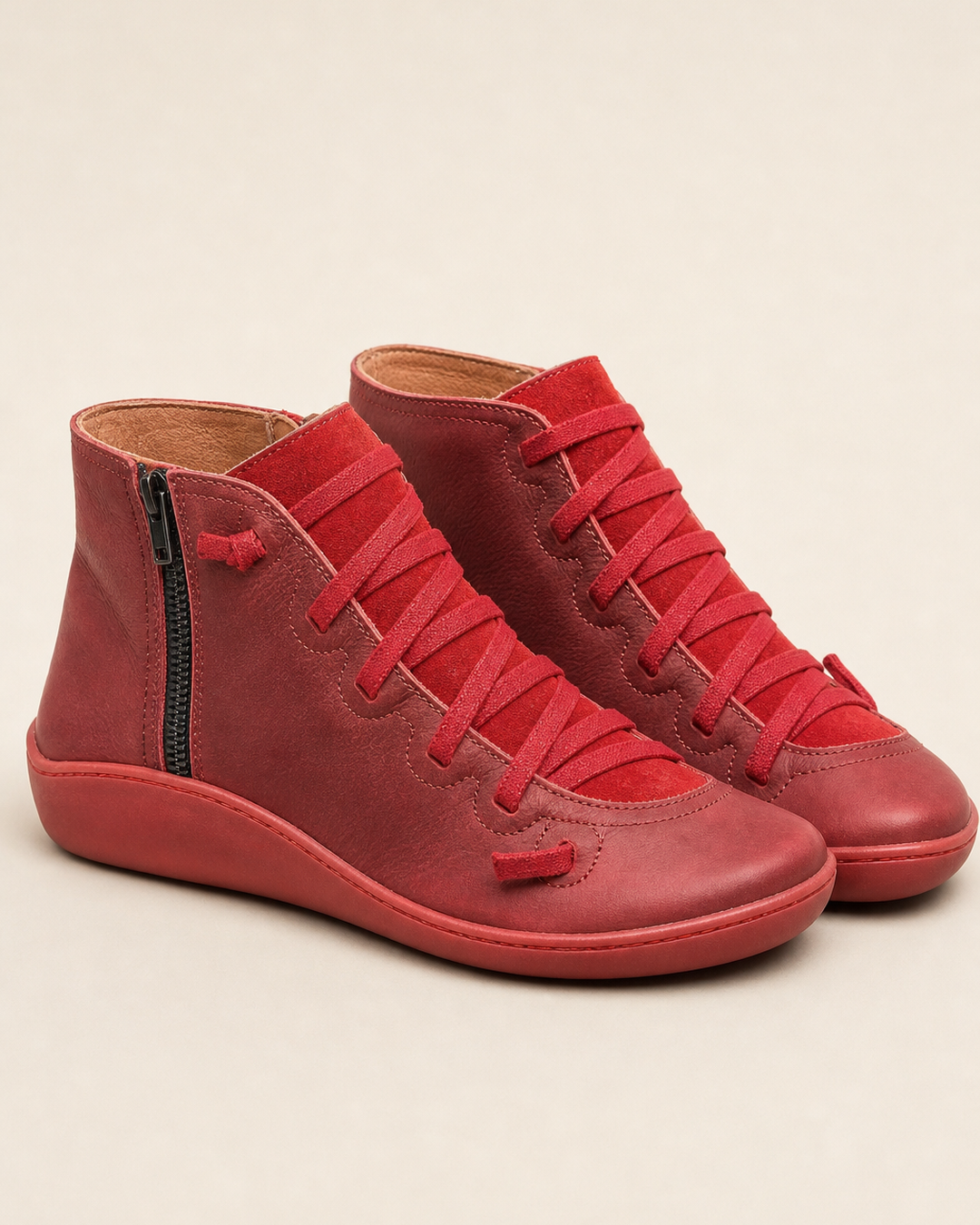 Bottines Confortables à Zip Latéral – Rouge