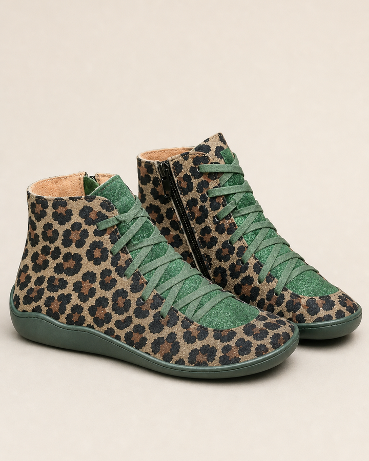 Bottines Confortables à Zip Latéral – Vert Léopard