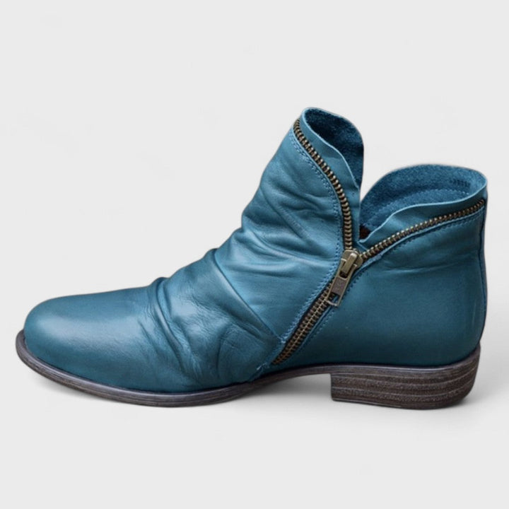 Bottines Drapées à Zip Asymétrique – Bleu