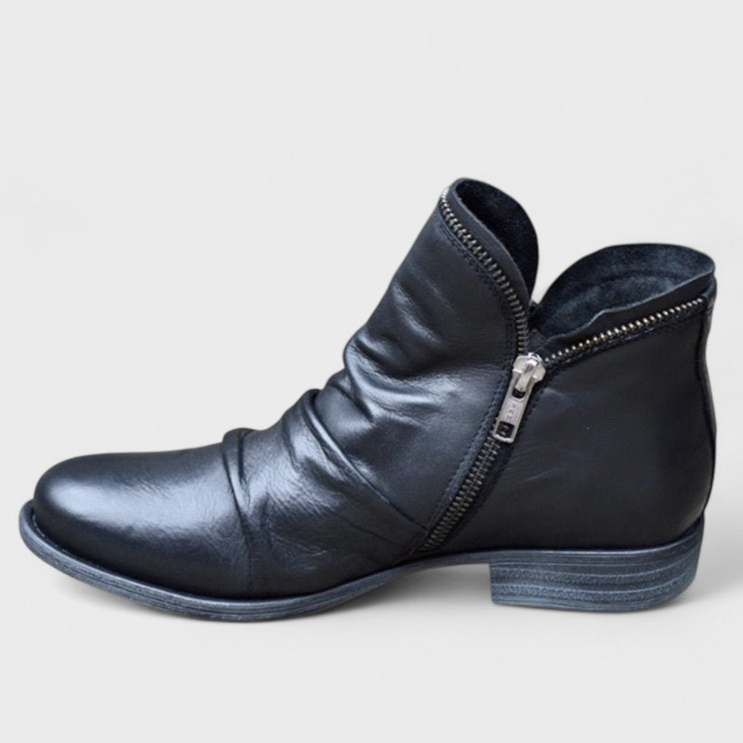 Bottines Drapées à Zip Asymétrique – Noir