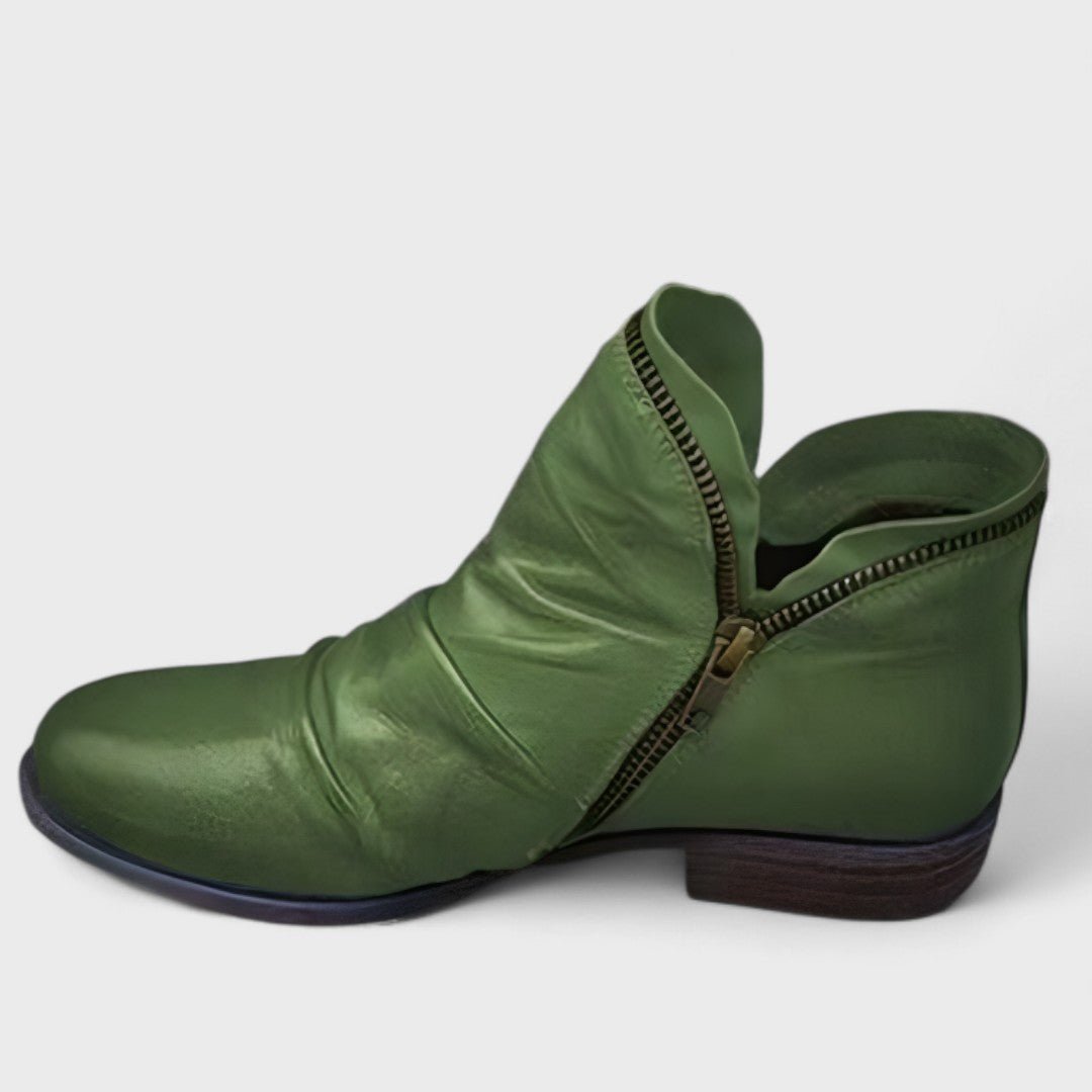 Bottines Drapées à Zip Asymétrique – Vert