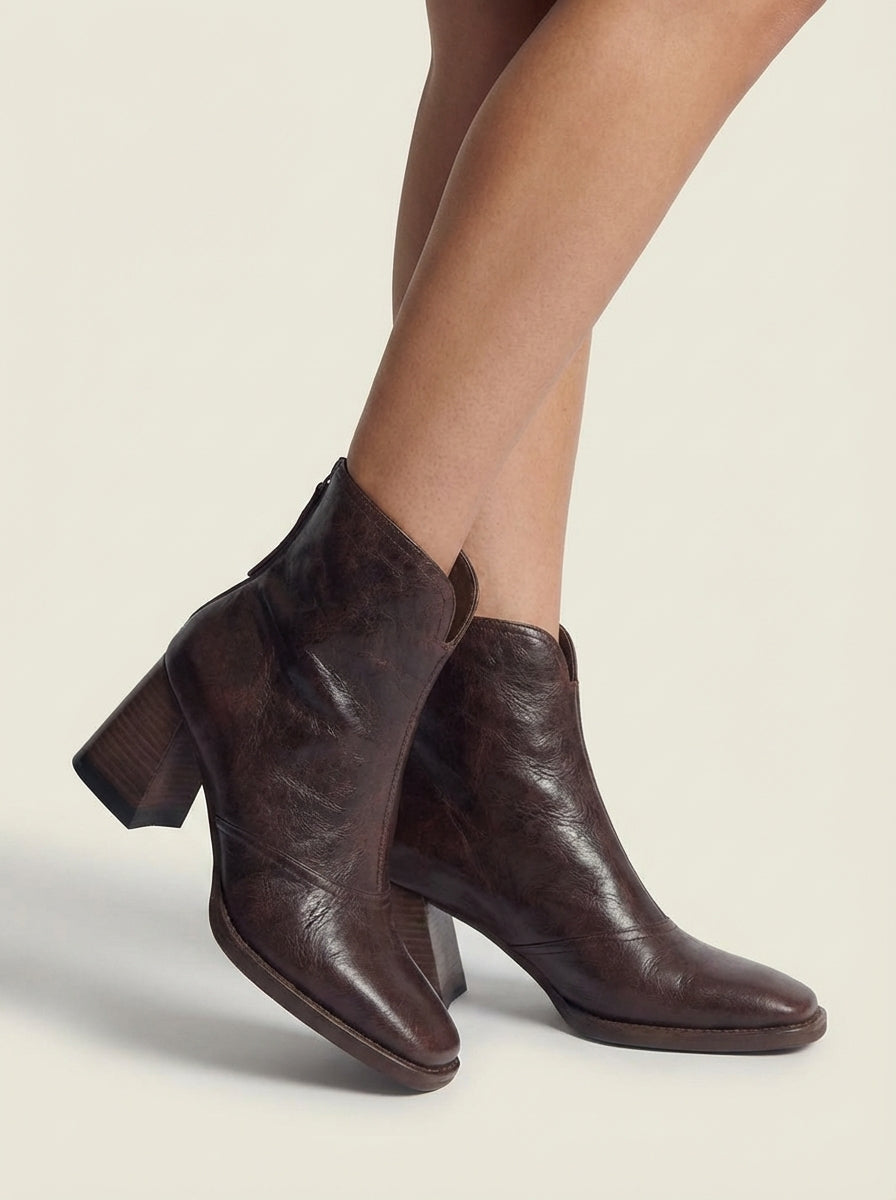 Bottines Élégantes à Talon Stable – Marron