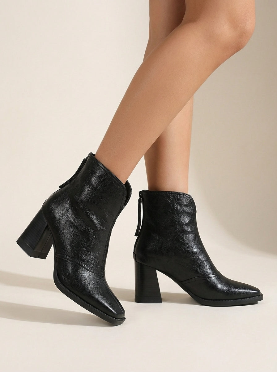 Bottines Élégantes à Talon Stable – Noir