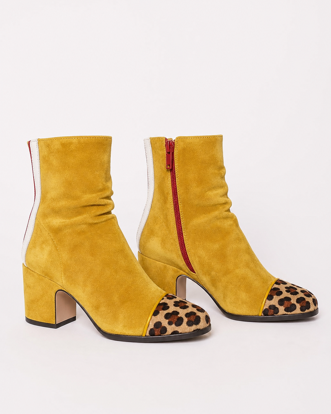 Bottines Élégantes à Talon Bloc – Jaune Léopard