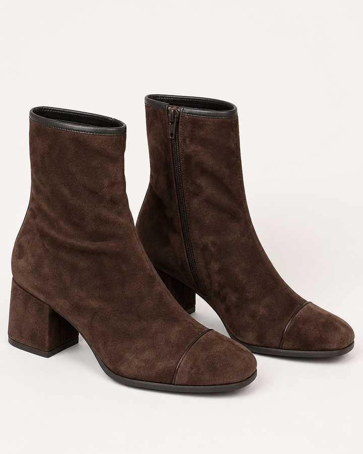 Bottines Élégantes à Talon Bloc – Marron Foncé