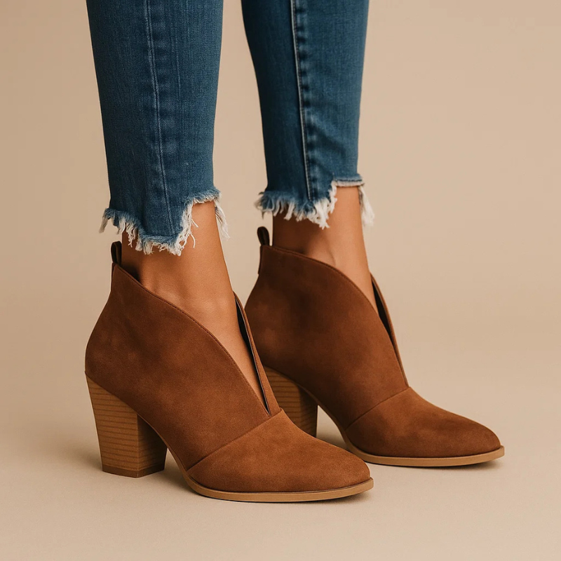 Bottines Fendues à Talon Carré