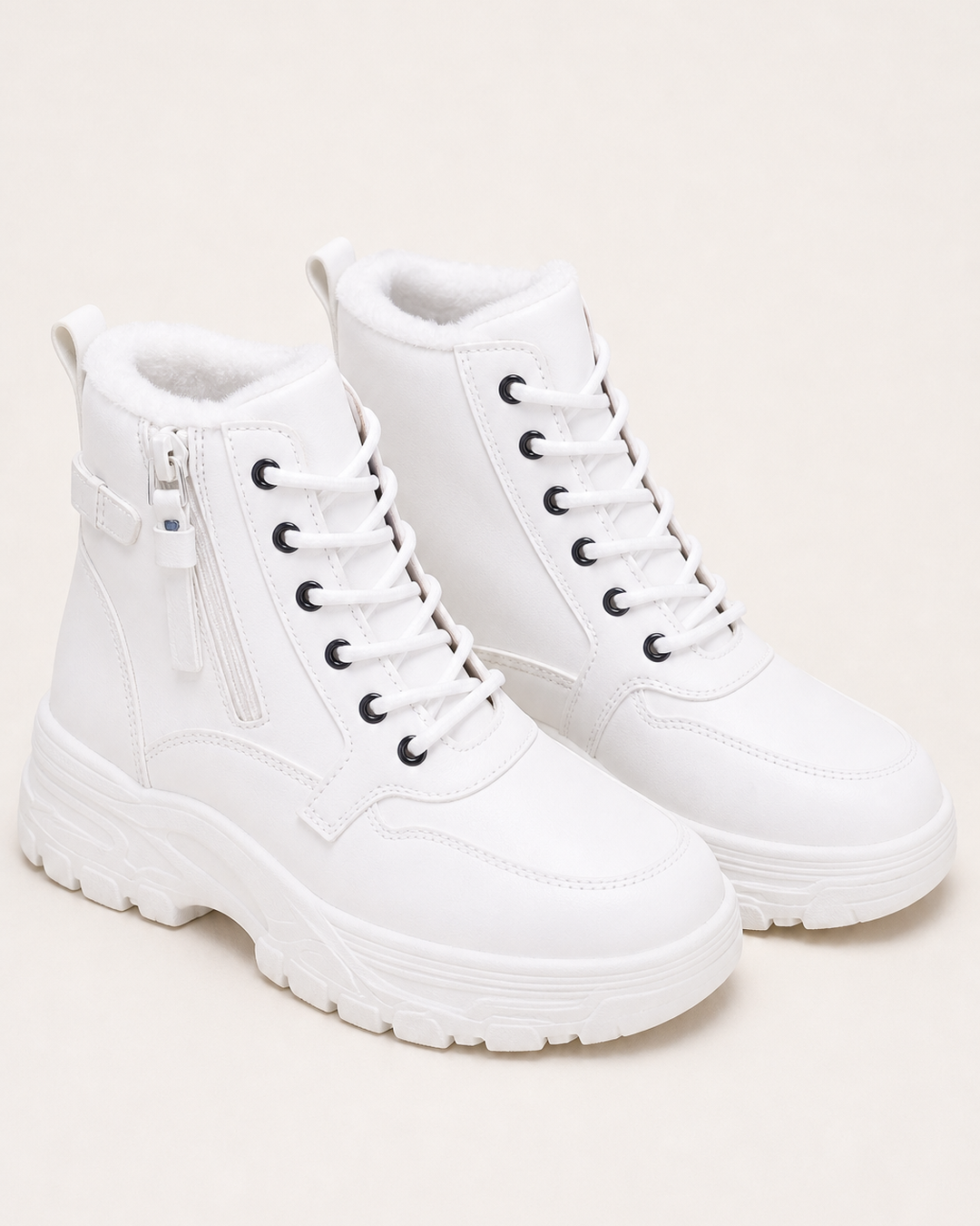 Bottines Hivernales à Double Fermeture – Blanc