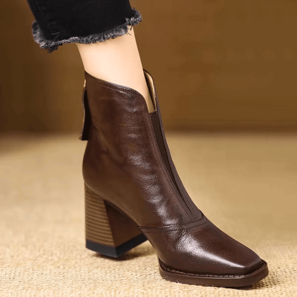 Bottines Minimalistes à Bout Carré – Expresso