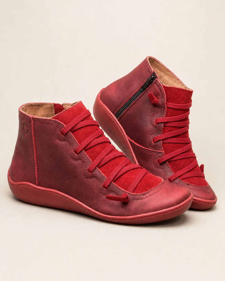 Bottines Plates à Zip Latéral – Rouge