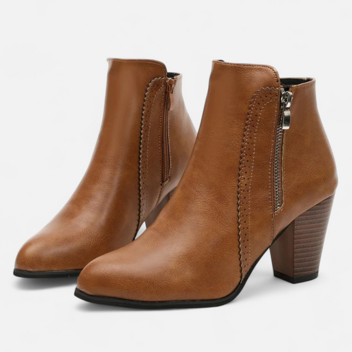 Bottines Rétro à Talon Carré – Marron