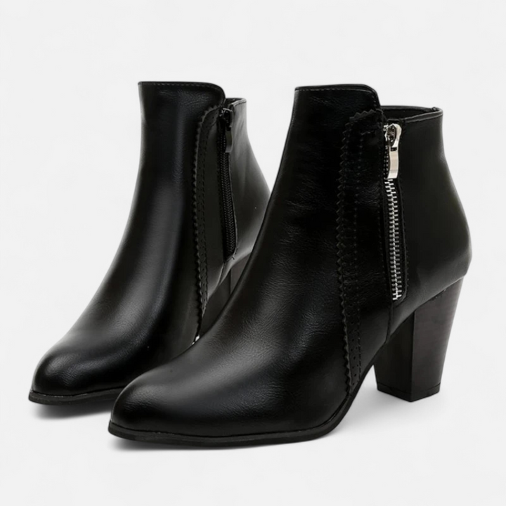 Bottines Rétro à Talon Carré – Noir